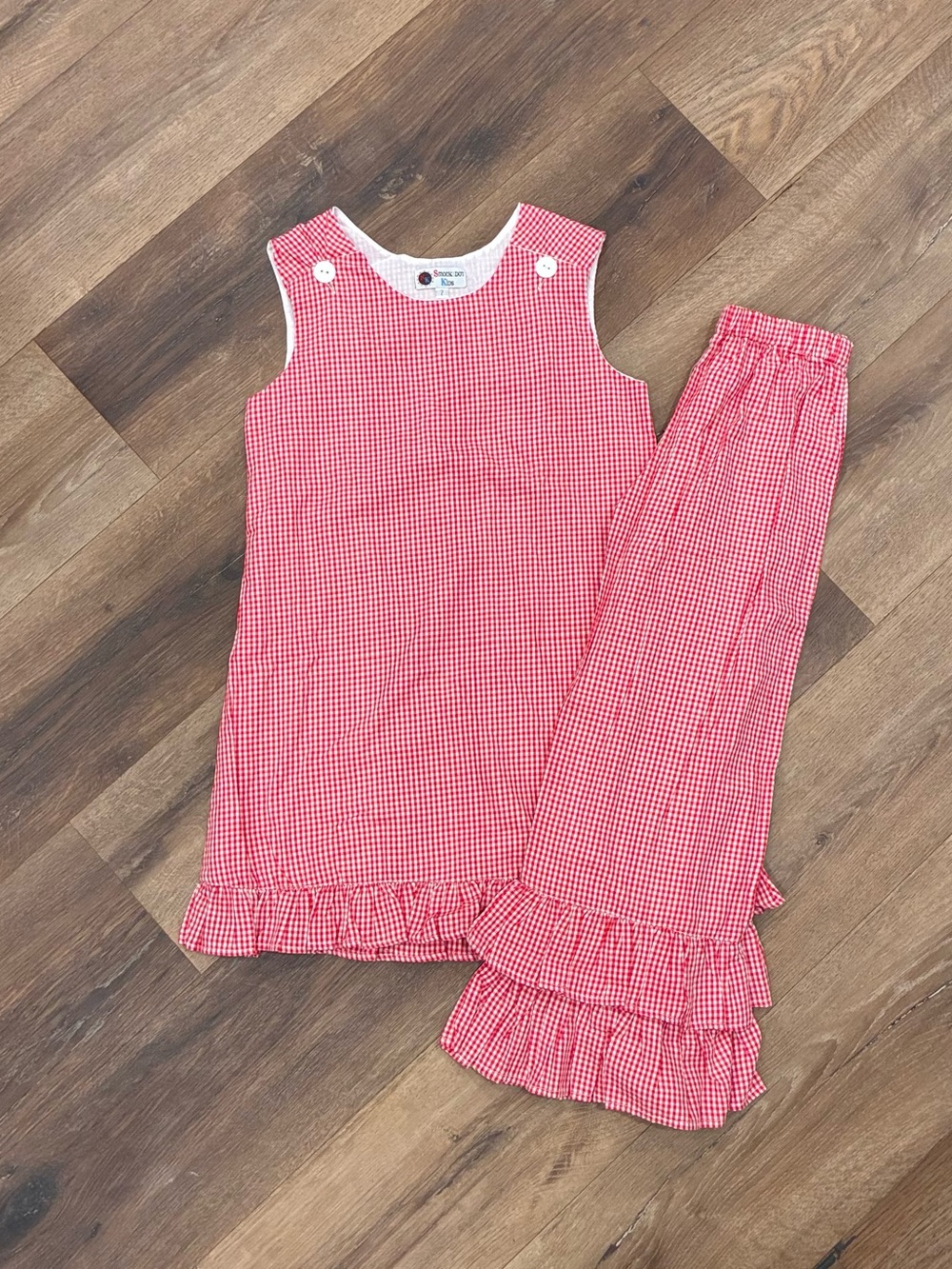 Smockadot Kids Red Gingham Matching Set Outfit Ruffle Pants Top Sports 7 Girl
